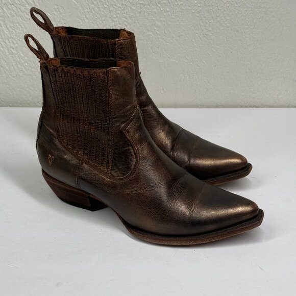 Frye Sacha Western Chelsea Boots Brown Leather Pointed Toe Size 7.5B - Picture 1 of 8